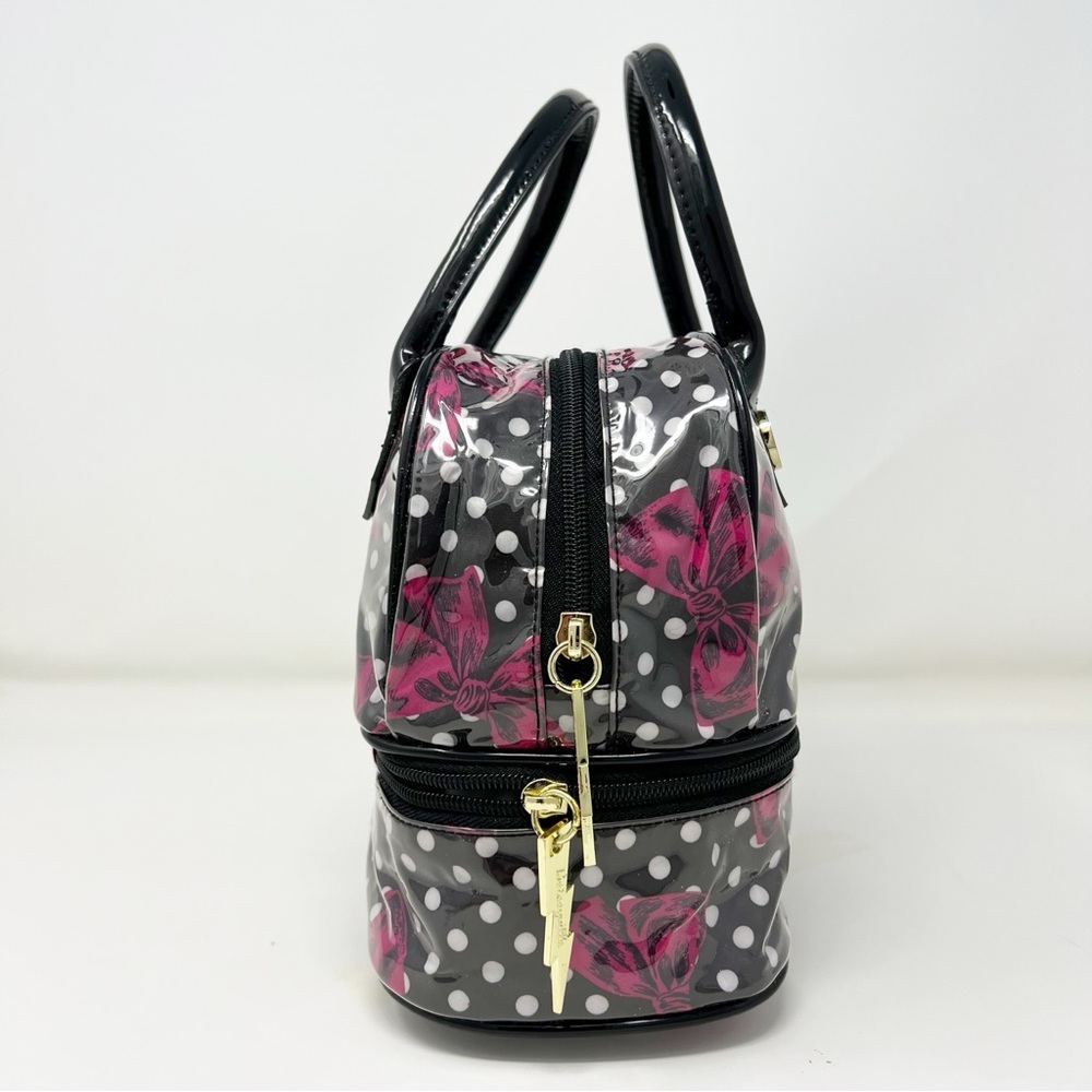 Betsey Johnson Gray and Pink Polka Dot Cosmetic Bag - Picture 5 of 12